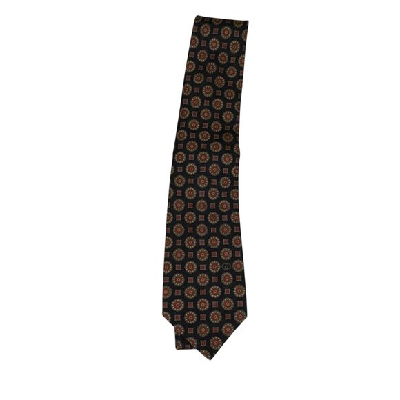 Gucci 100% Silk Tie Necktie Full Print Graphic Black Vintage Designer Italy - Picture 1 of 6